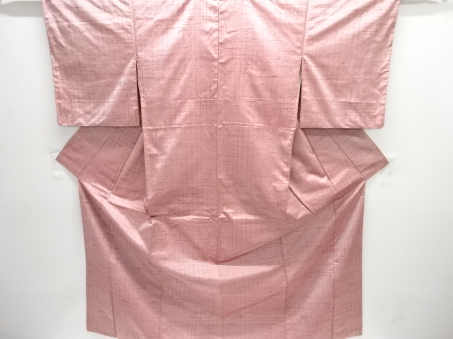 乱れ格子に燕絣織り出し手織り紬着物